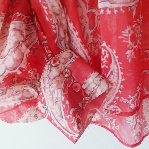 ZARA Red Paisley Chiffon Pullover Blouse - Picture 5 of 10